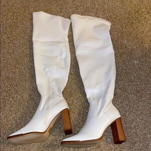 Dream Pairs White Over the Knee Boots with Chunky Heel